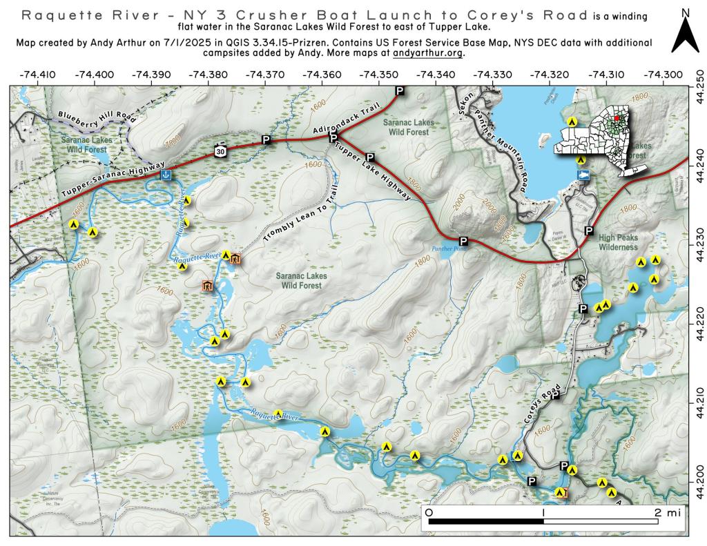 Map Raquette River Crusher Boat Launch Andy