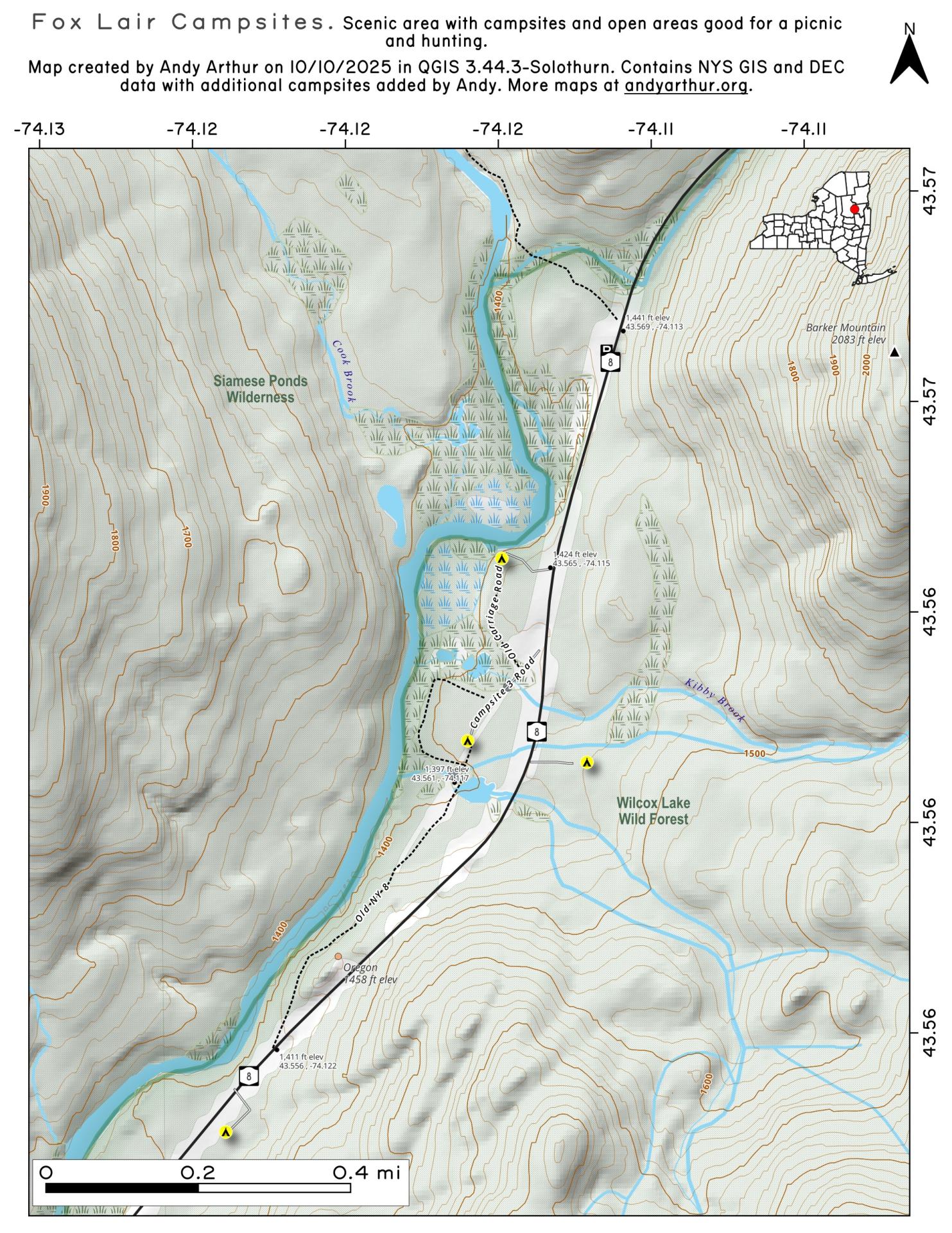 Map Fox Lair Campsites Andy