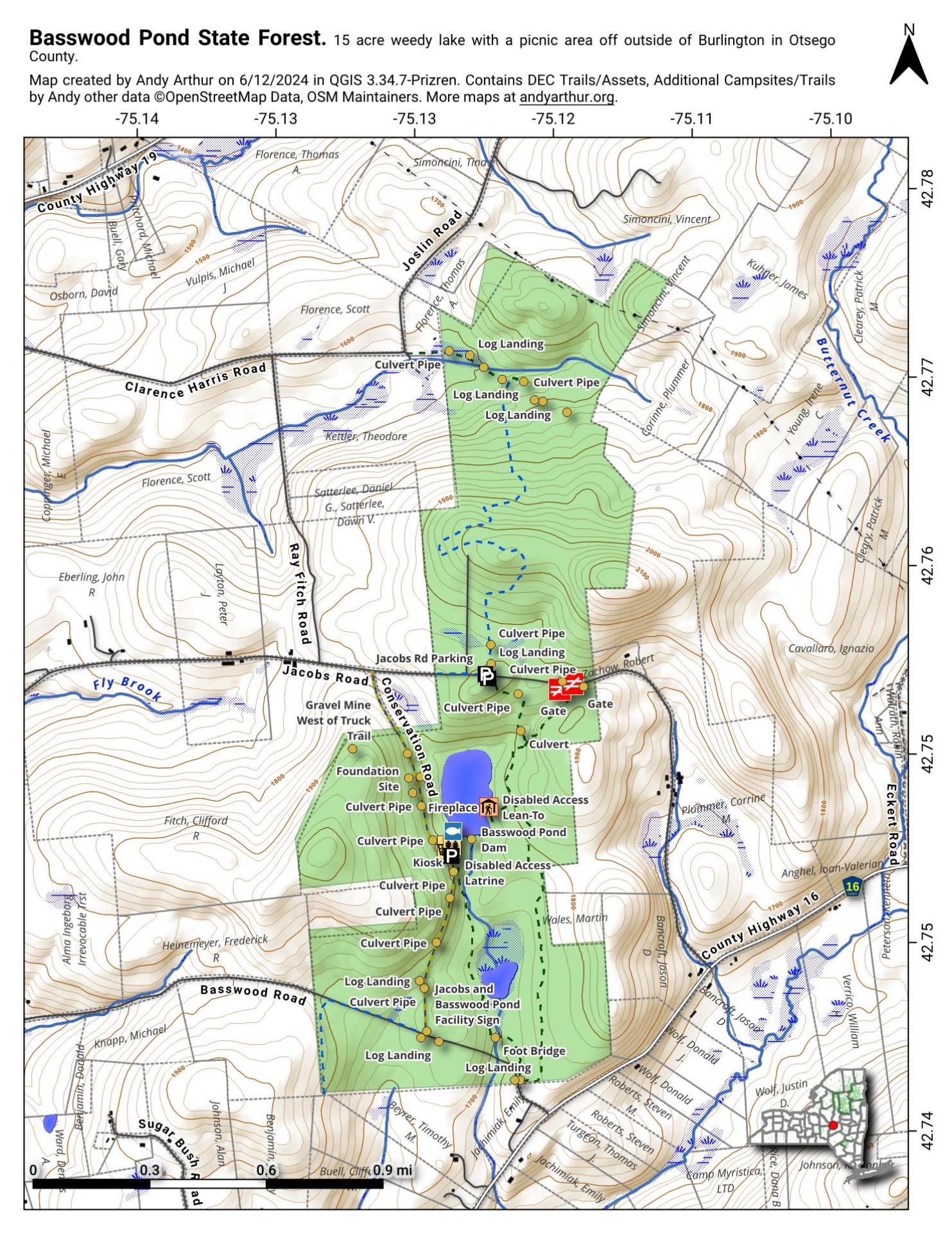 Map Basswood Pond State Forest Andy