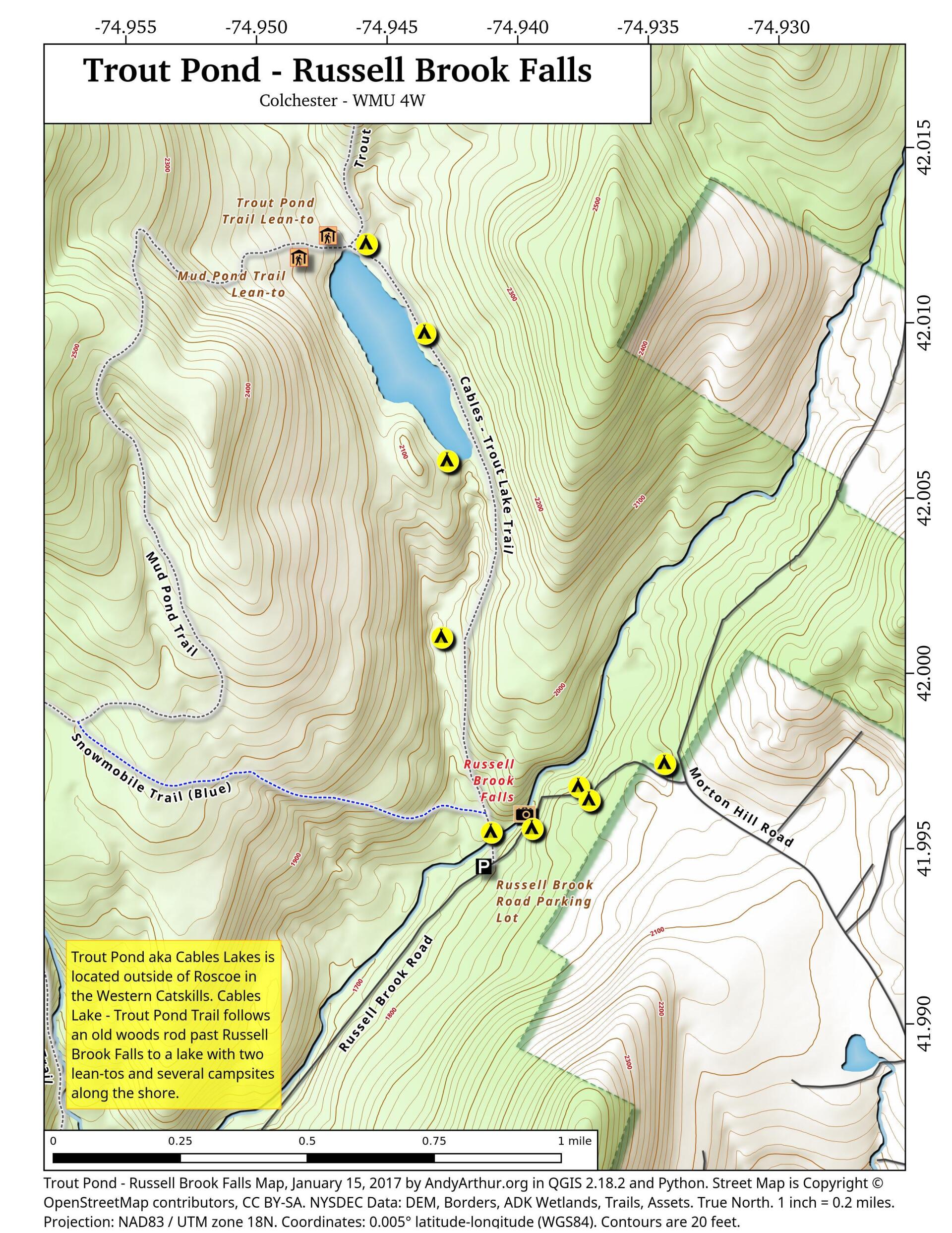 Map Trout Pond Russell Brook Falls Andy