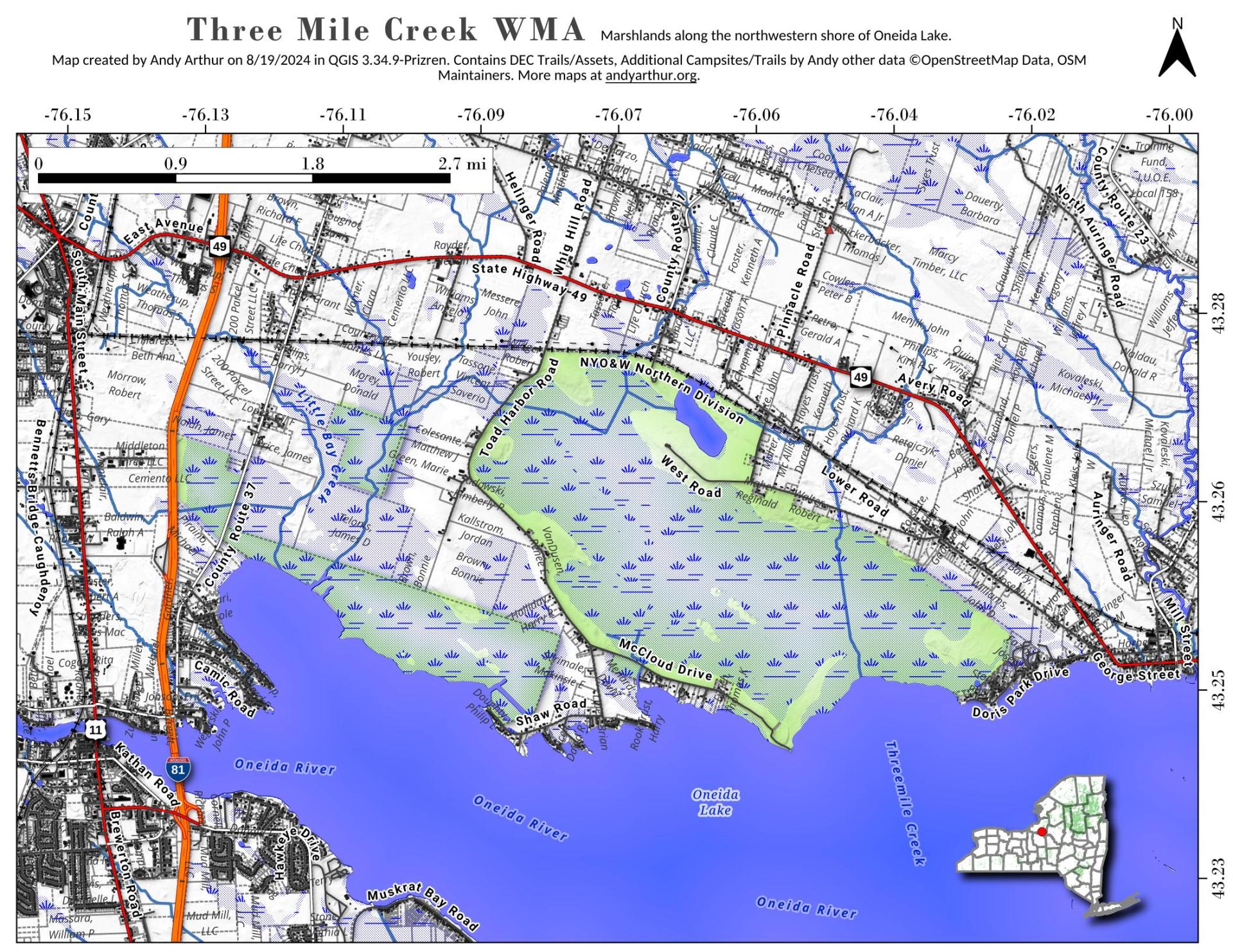 Map Three Mile Bay Wildlife Management Area Andy