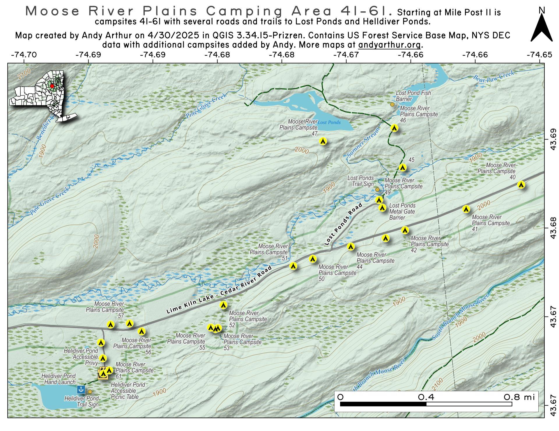 Map Moose River Plains Camping Area 4161 Andy