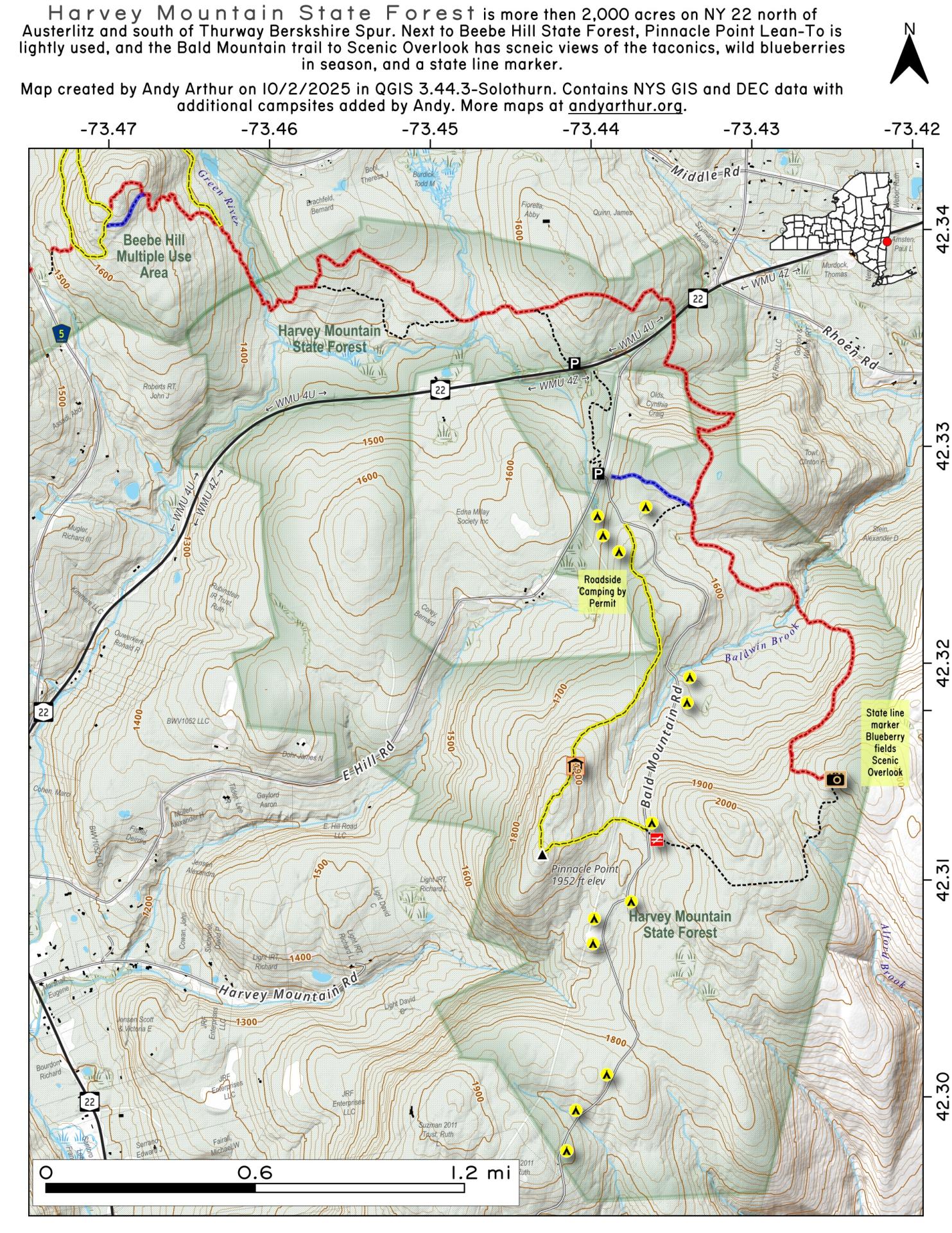 Map Harvey Mountain State Forest Andy