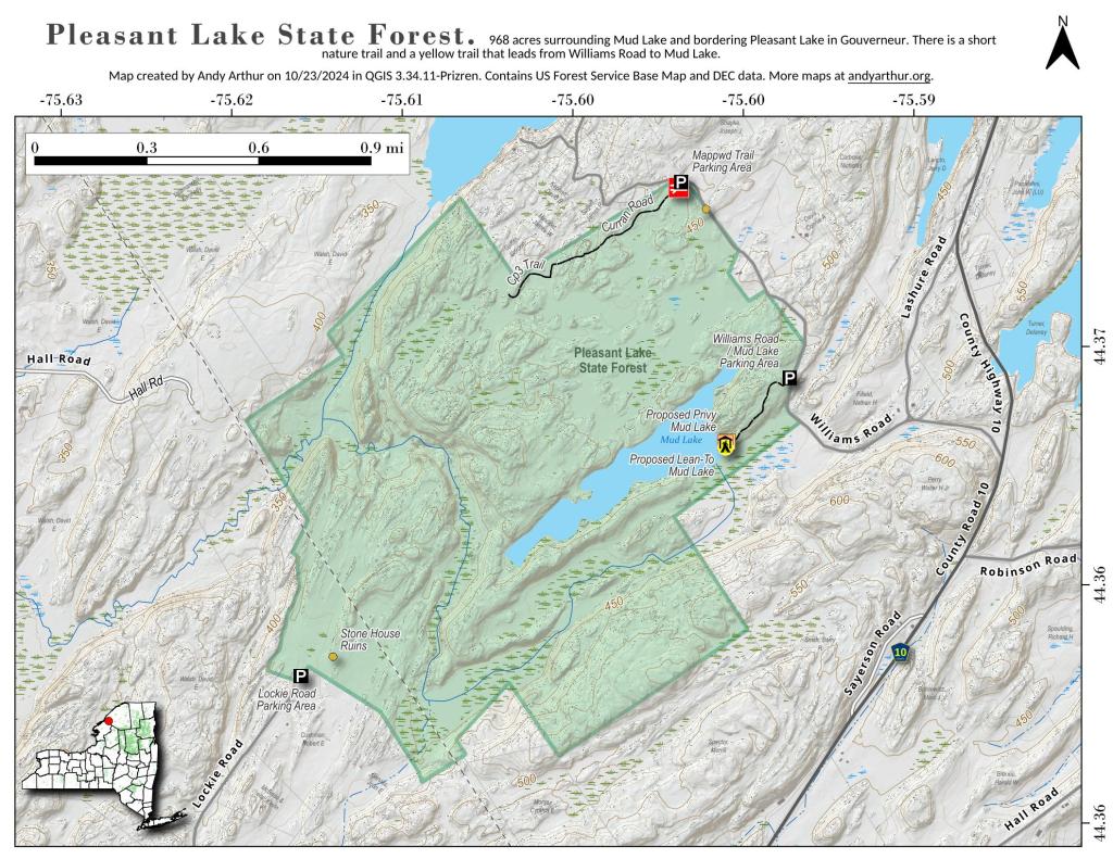 Canada New York Map Lake Pleasant Ny Map Pleasant Lake State Forest Andy