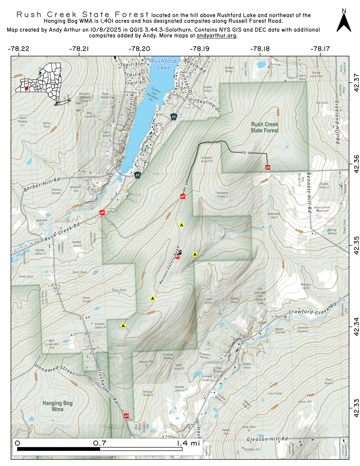 Map Rush Creek State Forest Andy