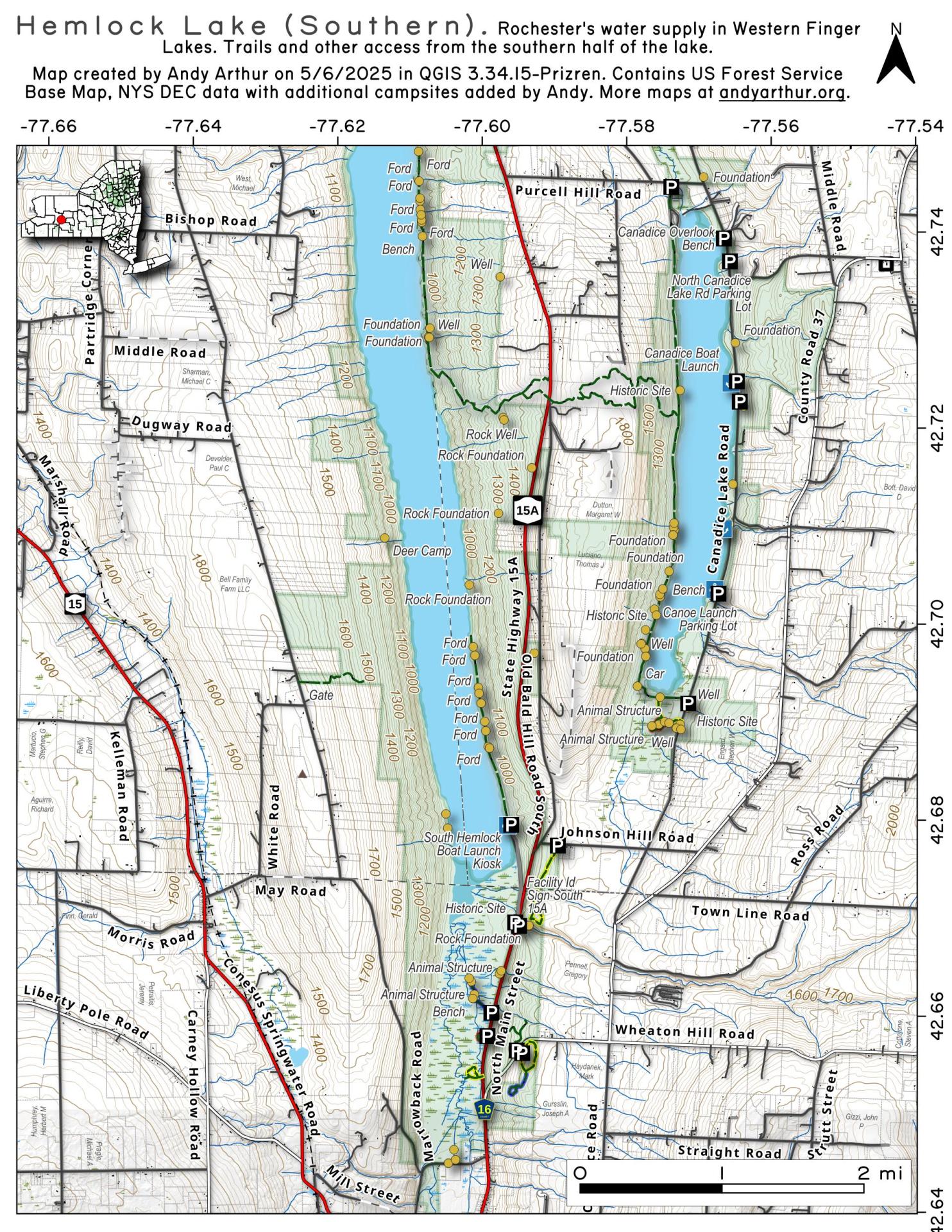 Map Hemlock Lake Southern Half Andy