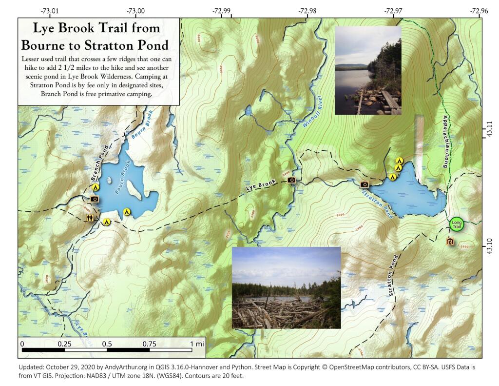 Map Lye Brook Trail From Bourne To Stratton Pond Andy