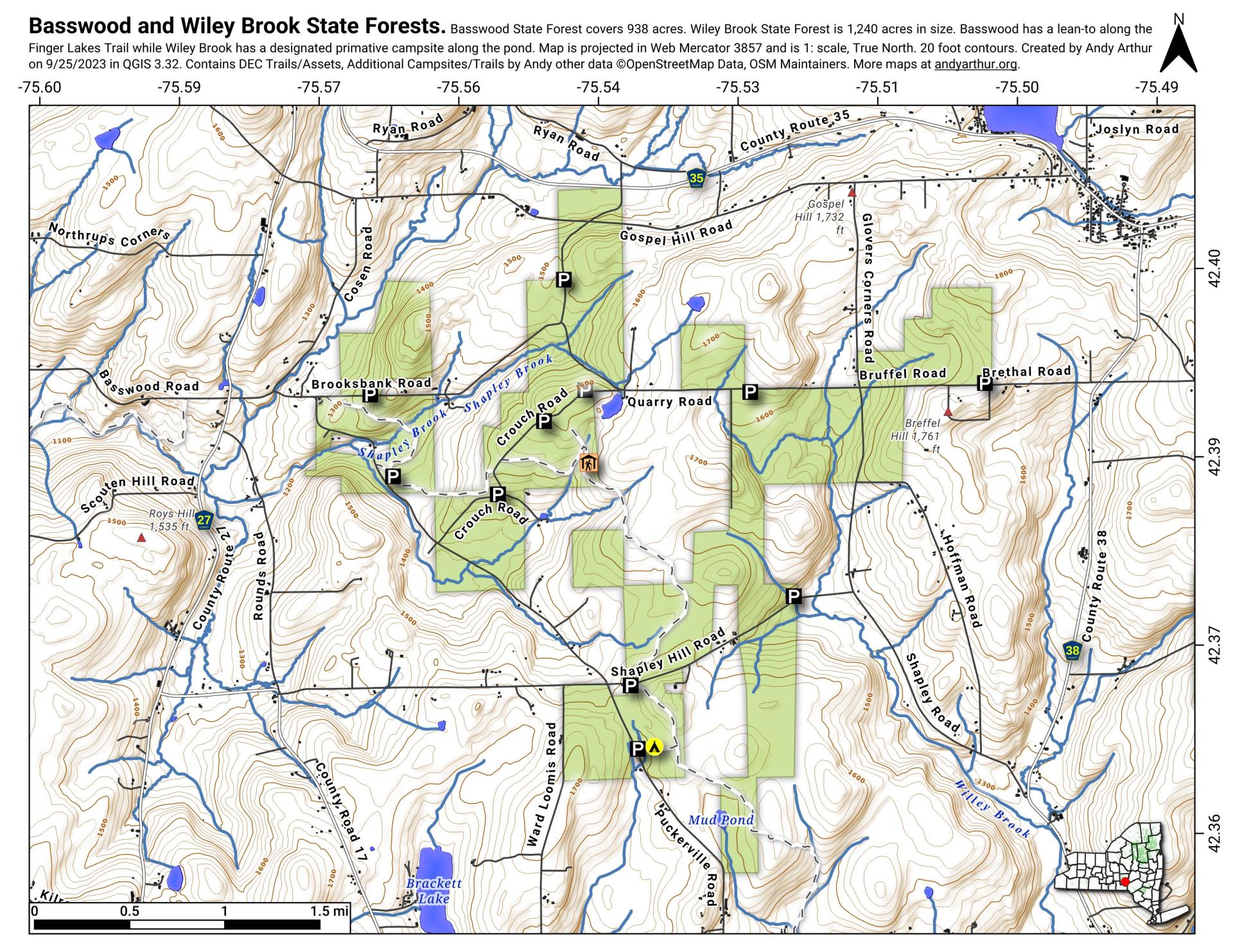 Map Basswood and Wiley Brook State Forests Andy