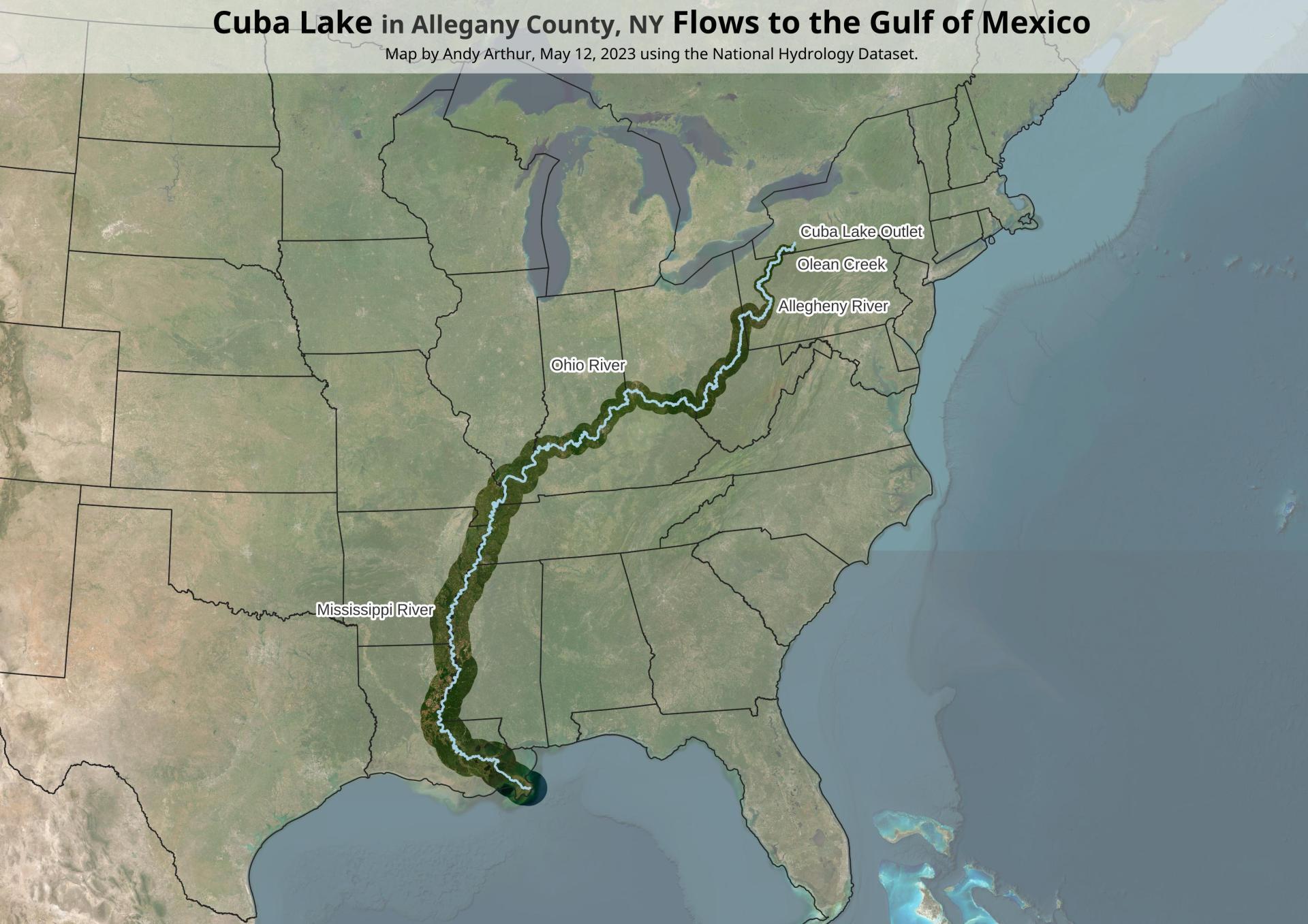 Terrain Map Cuba Lake to New Orleans Andy