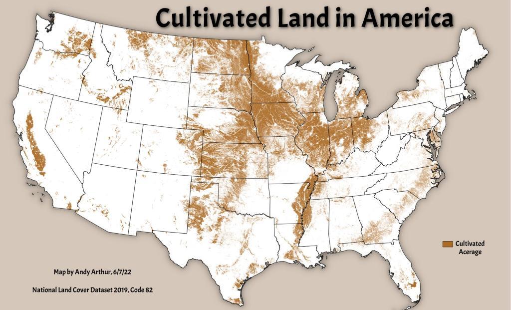 Thematic Map Cultivated Land in America Andy