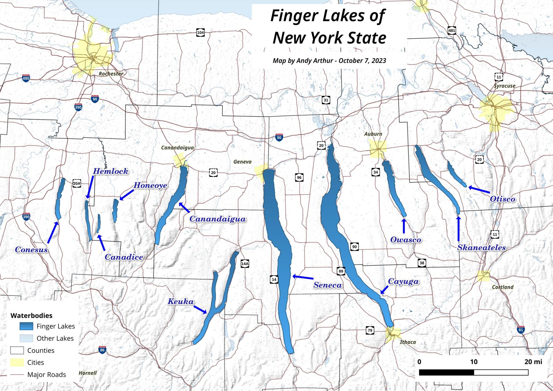 Thematic Map Finger Lakes of New York State Andy