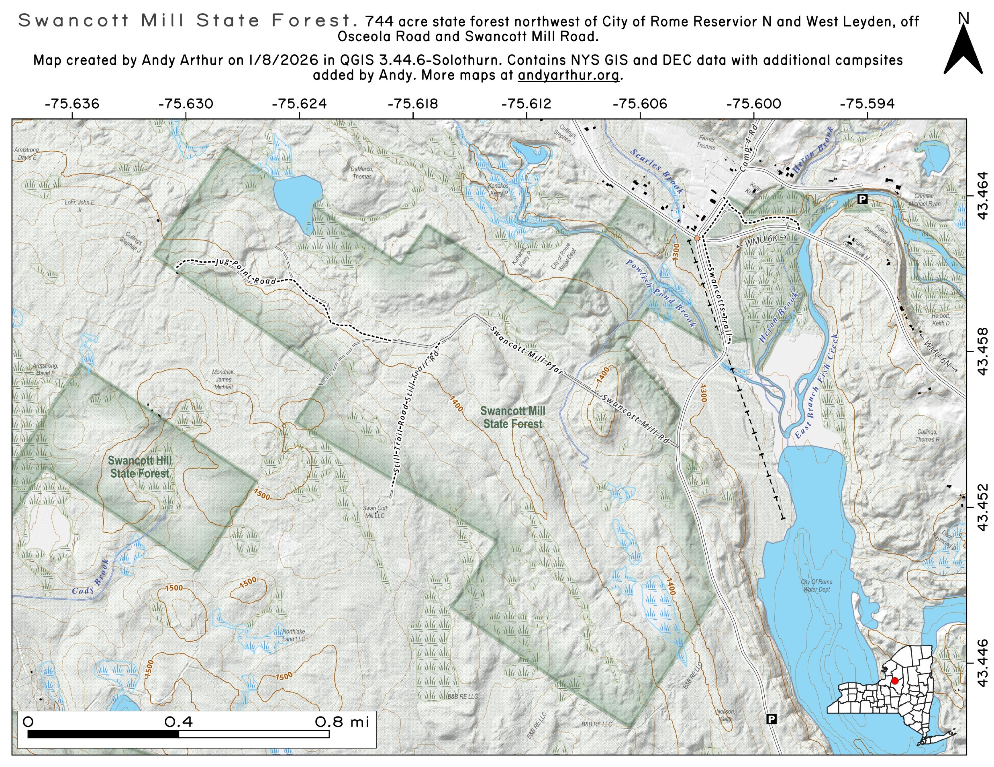 Map Swancott Mill State Forest Andy
