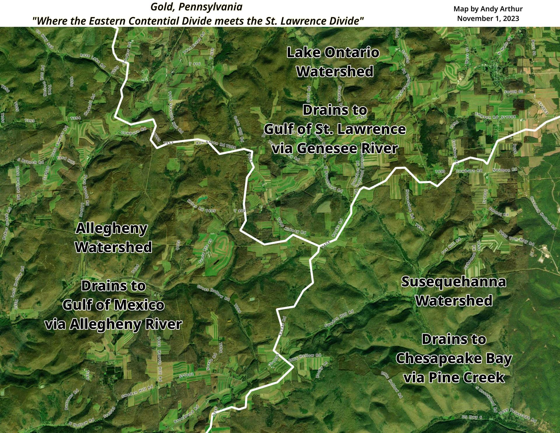 Thematic Map Triple Continental Divide in Pennsylvania Andy