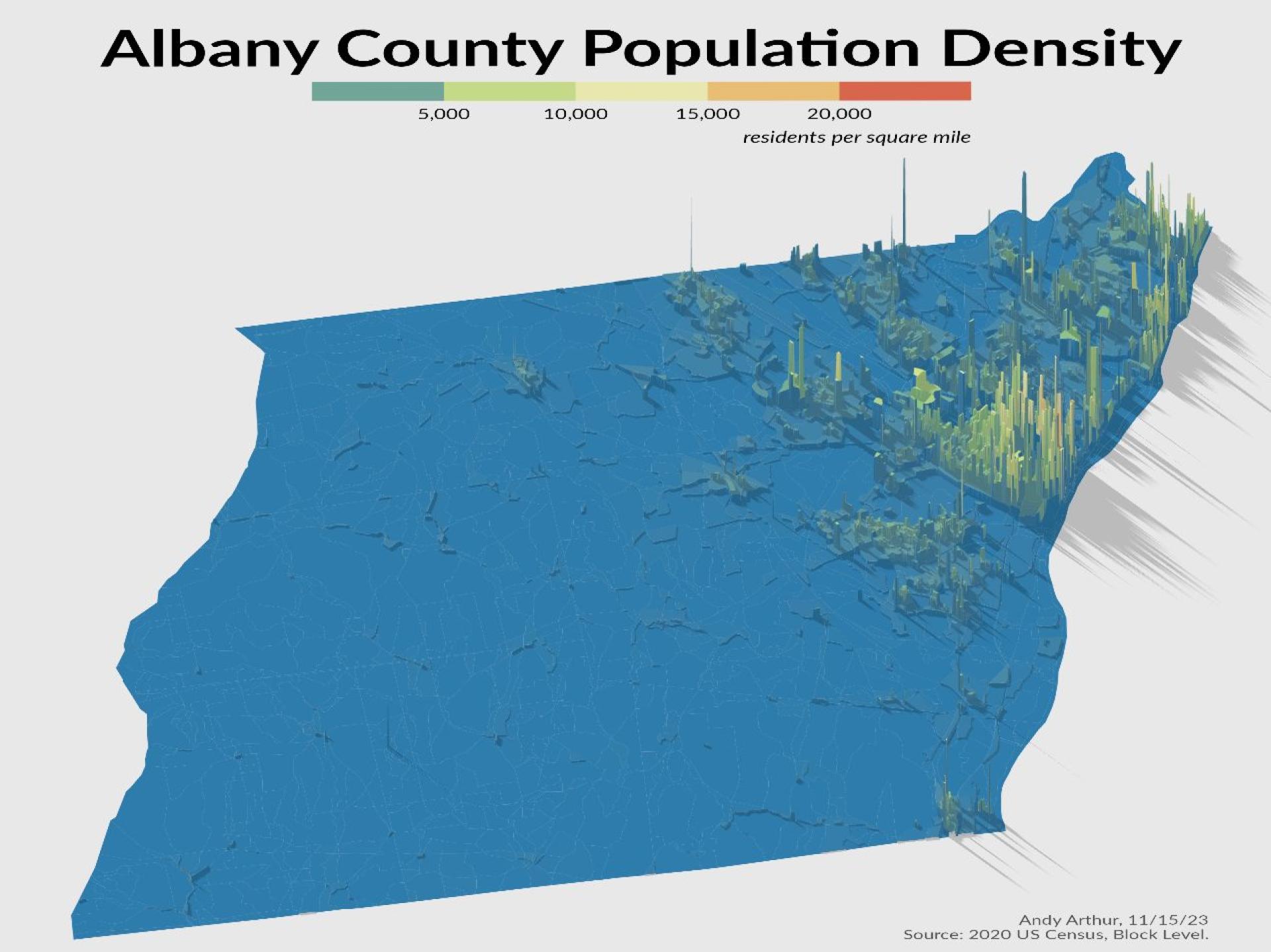 Thematic Map Albany County Population Density 3D Rendering Andy