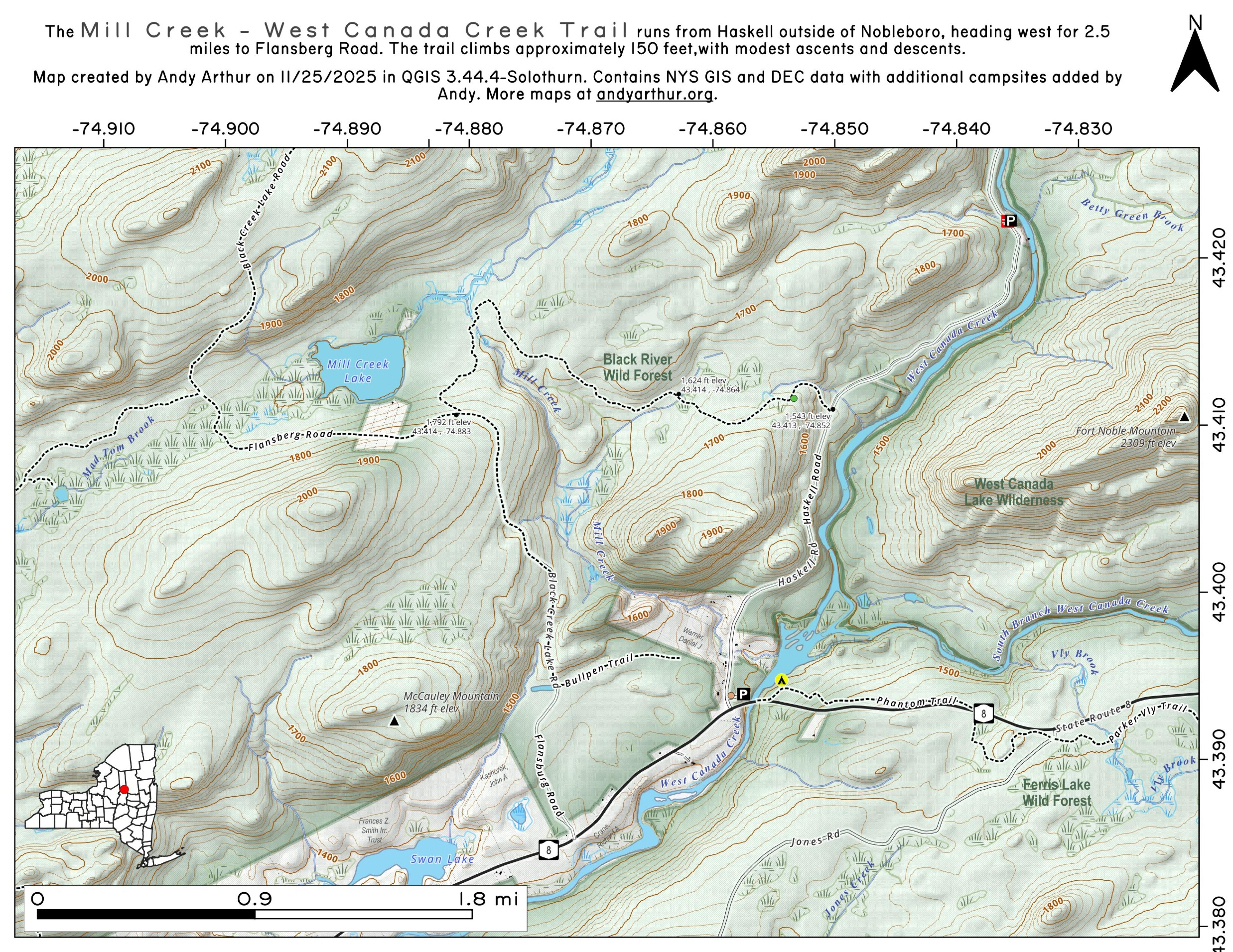 Map Mill Creek West Canada Creek Trail Andy