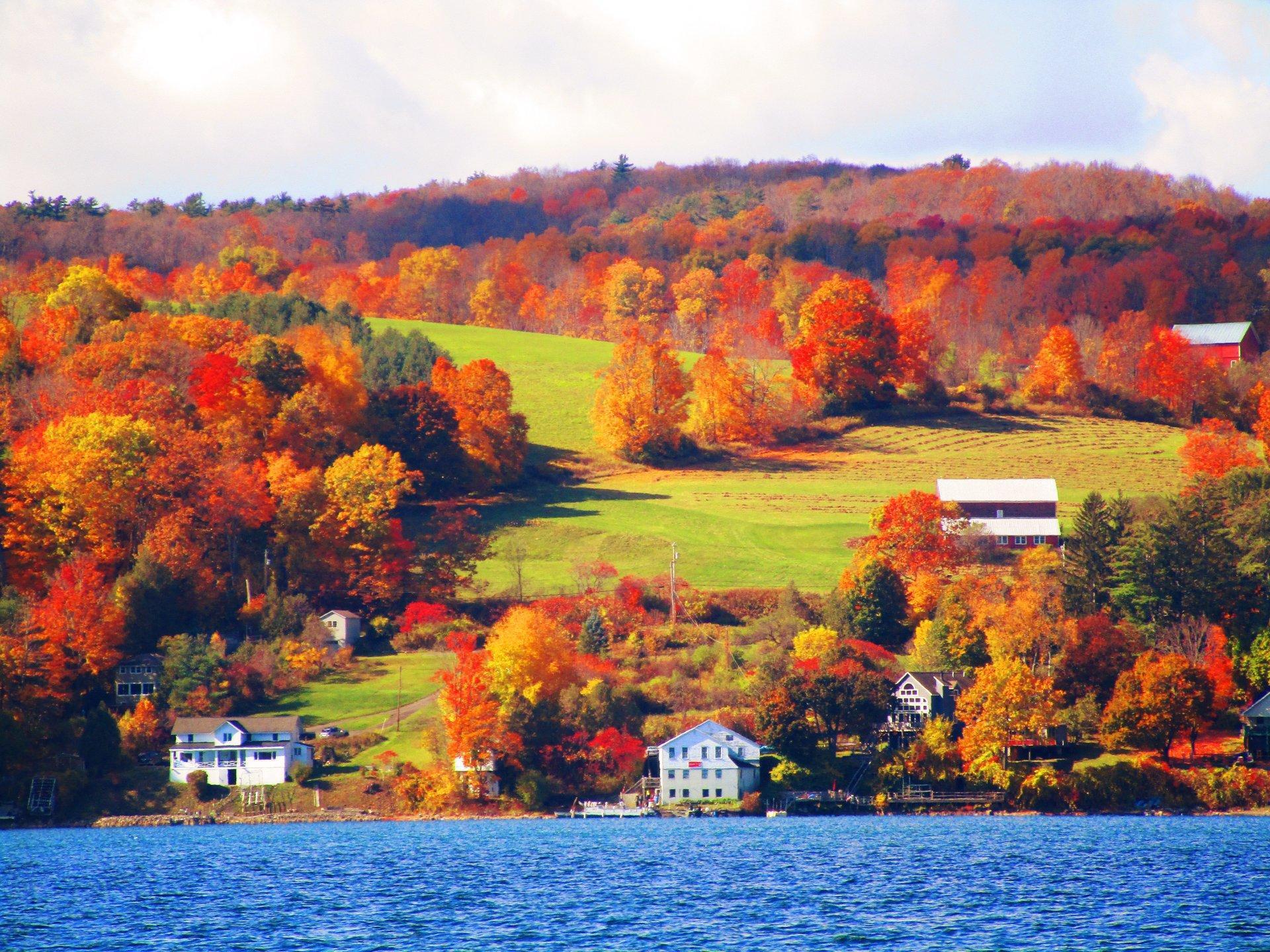 Photo Farms and Houses Over Lake Andy