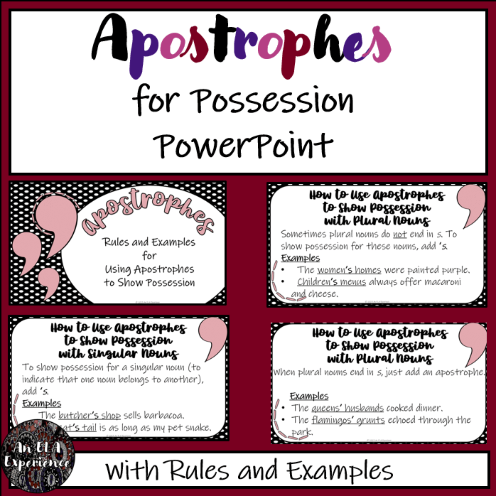 Apostrophes for Possession PowerPoint An ELA Experience
