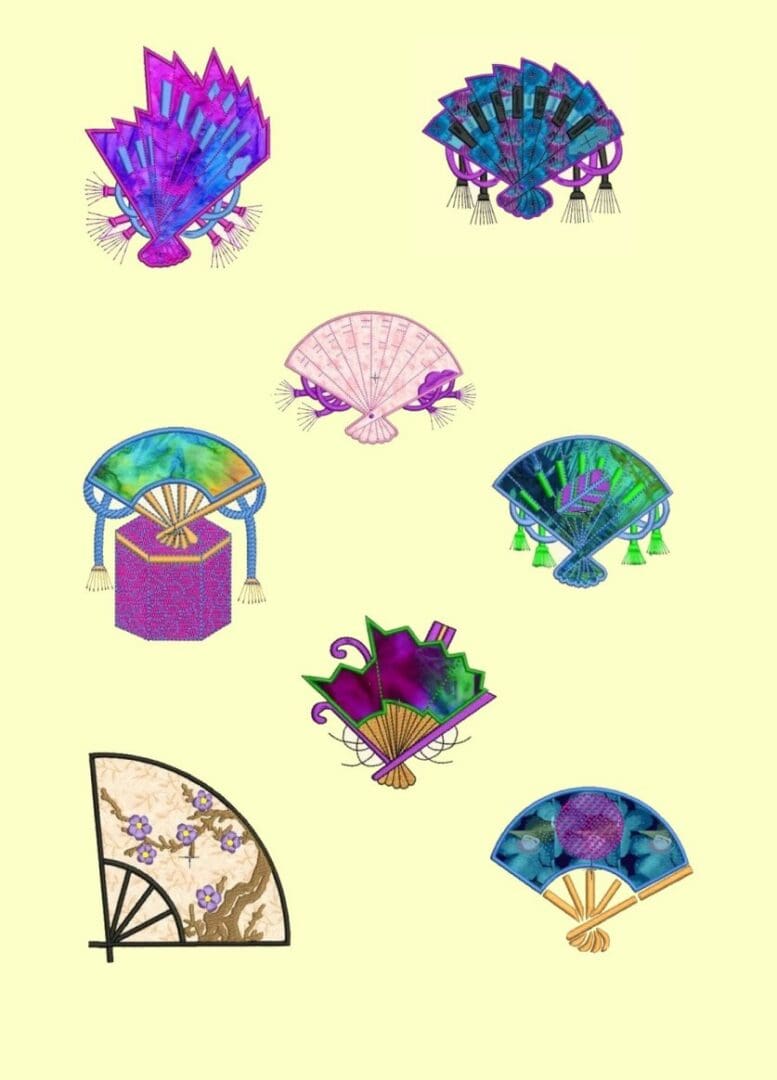 Asian Applique Fans Designs for machine embroidery