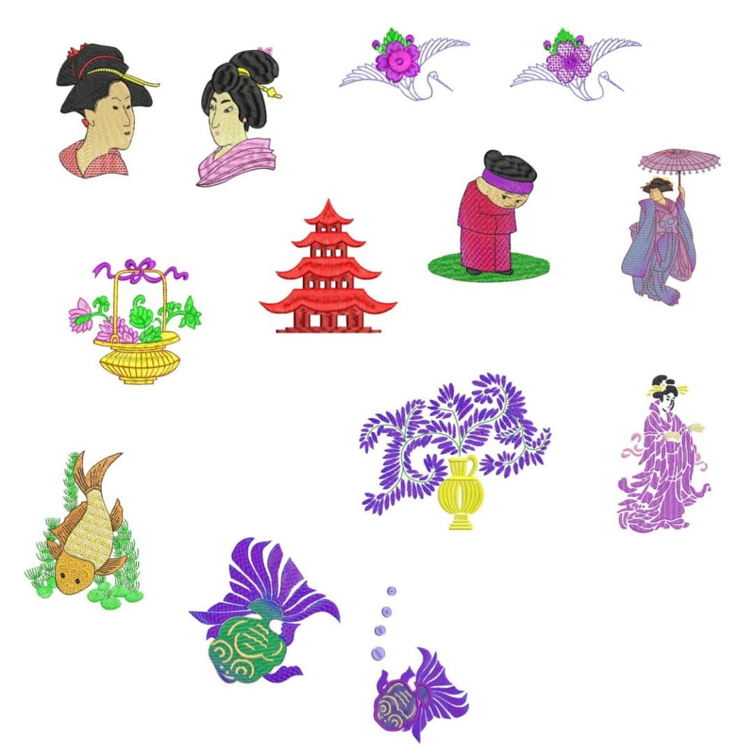 Asian 3 Machine Embroidery Designscolor blending, lacework