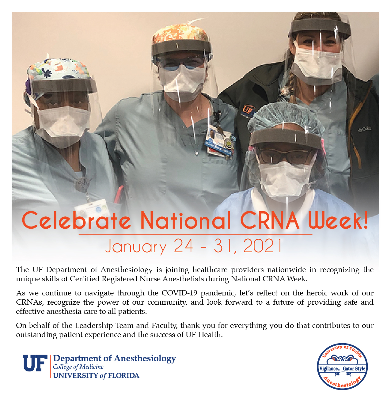 Happy 2021 CRNA Week! » Department of Anesthesiology » College of