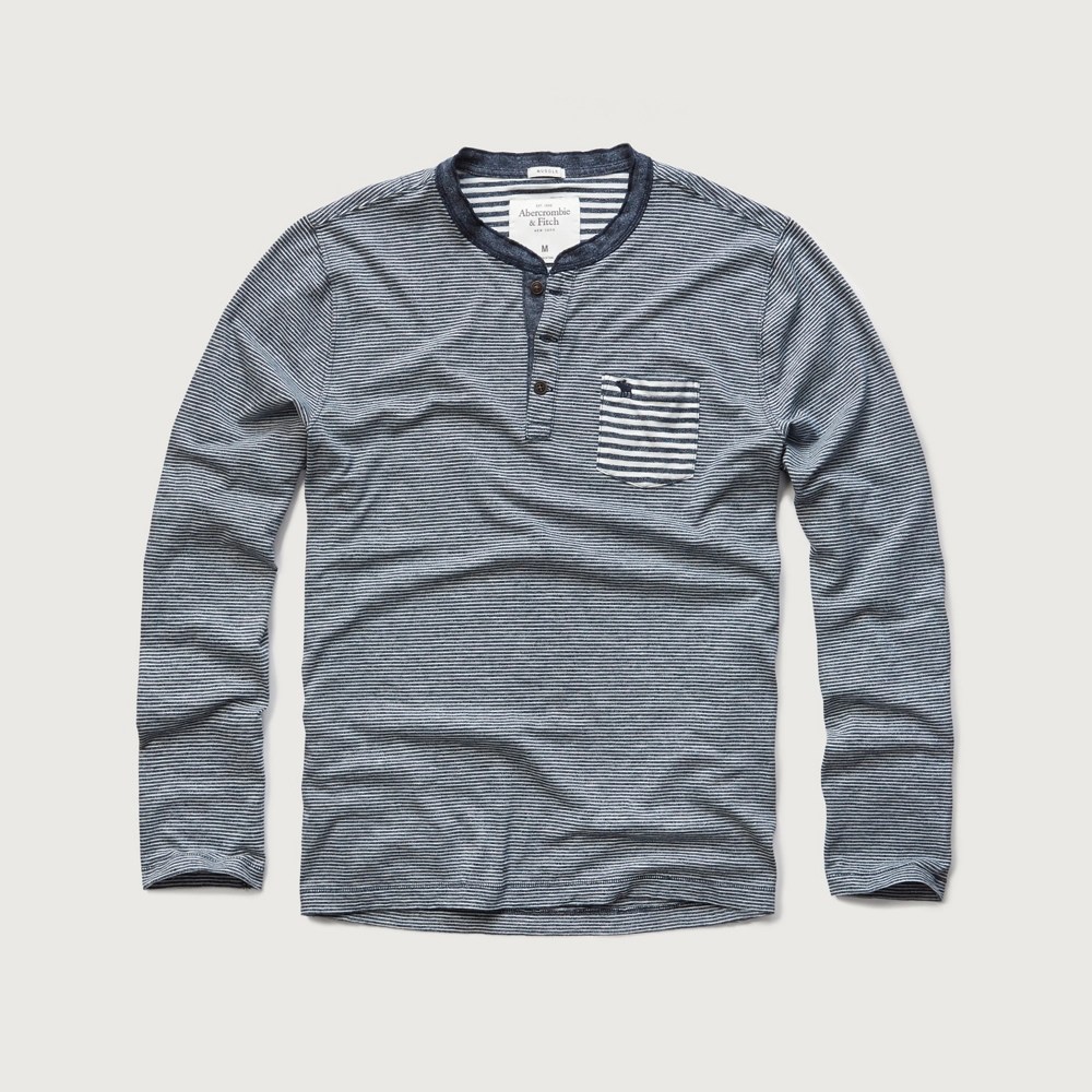 Mens Muscle Fit Striped Henley Mens Tees & Henleys Abercrombie.co.uk