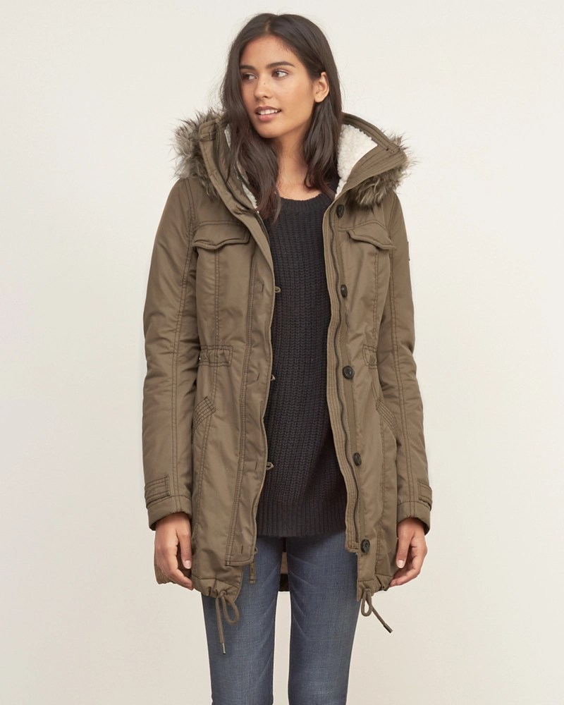 Womens A&F Sherpa Lined Military Parka Womens Clearance