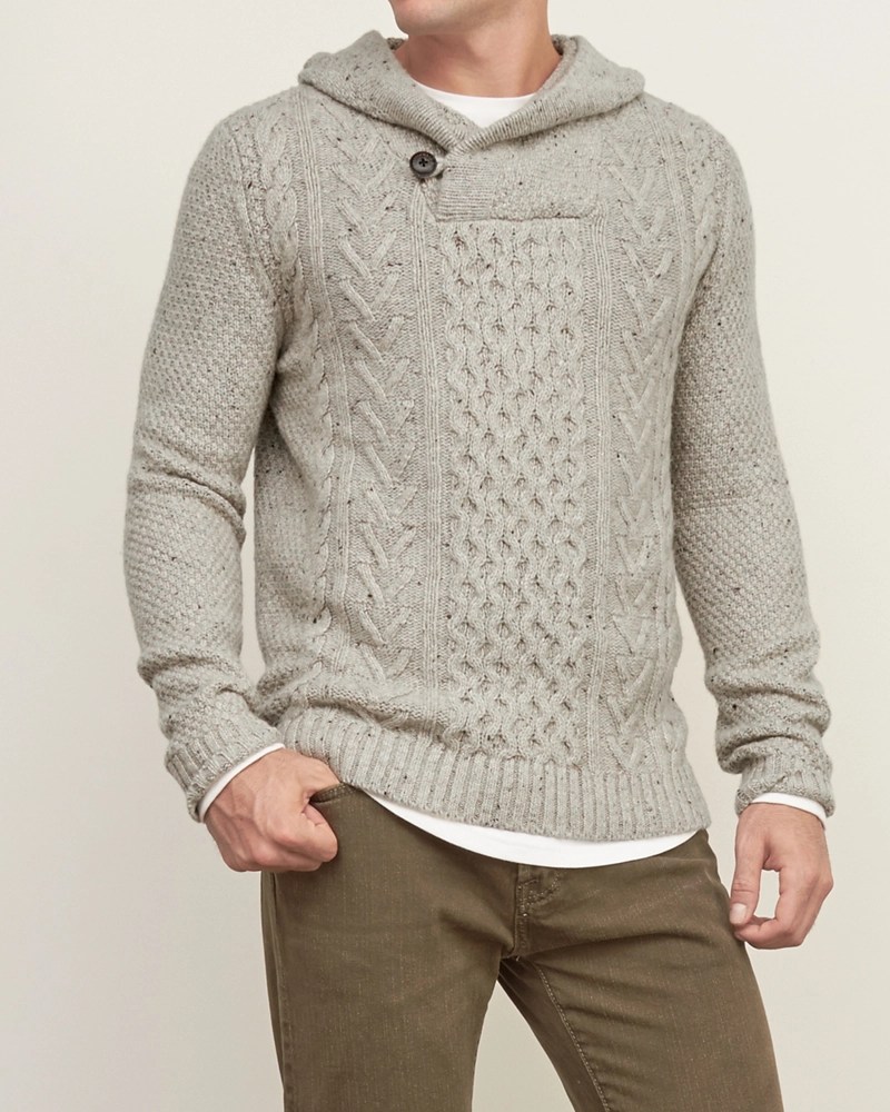Mens Cable Henley Hoodie Mens Sweaters