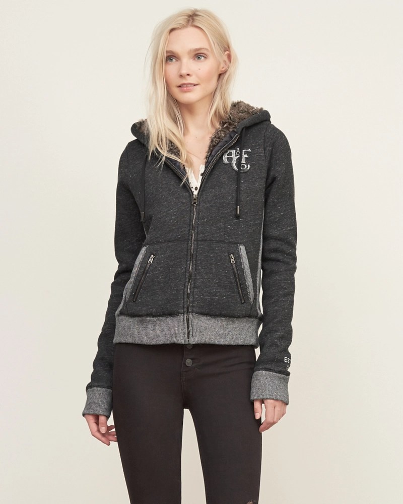 Womens Faux Fur Lined Logo Hoodie Womens Tops Abercrombie.co.uk