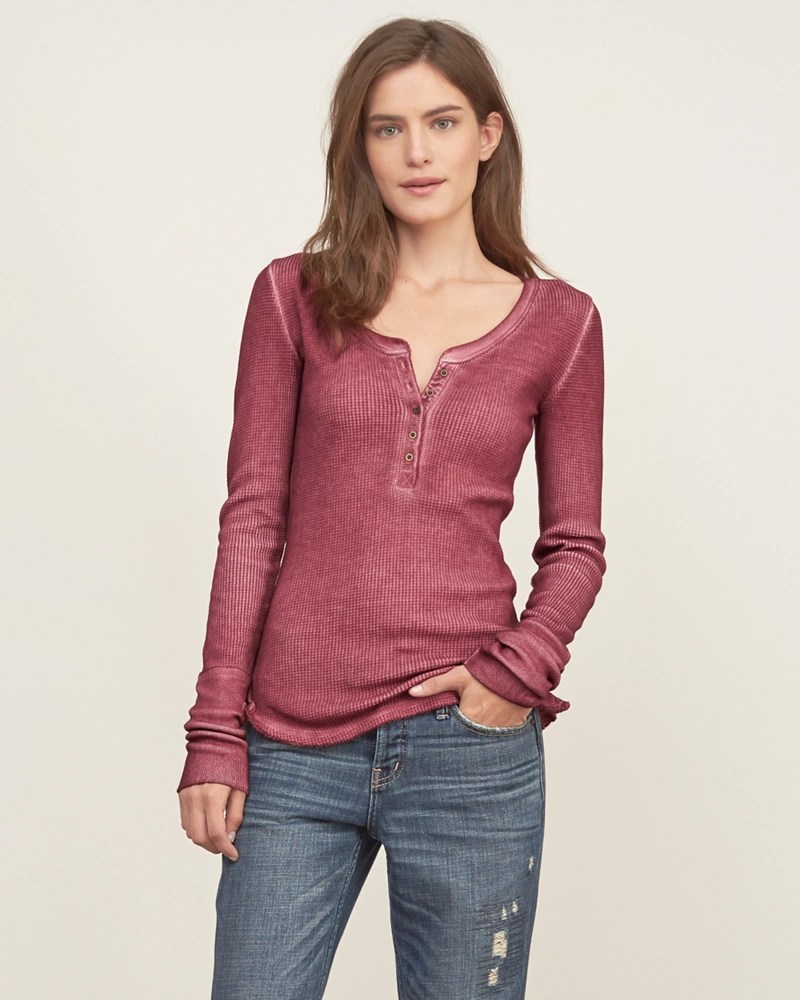 Womens Slim Waffle Henley Womens Clearance