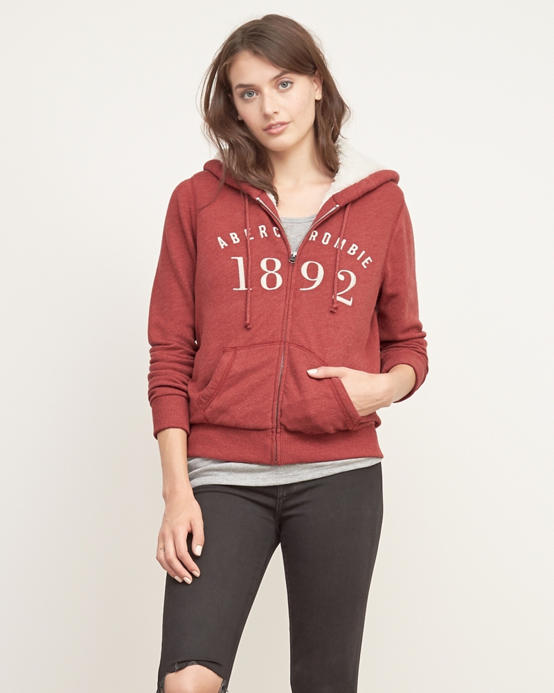 Womens Sherpa Lined Logo Hoodie Womens Hoodies & Sweatshirts
