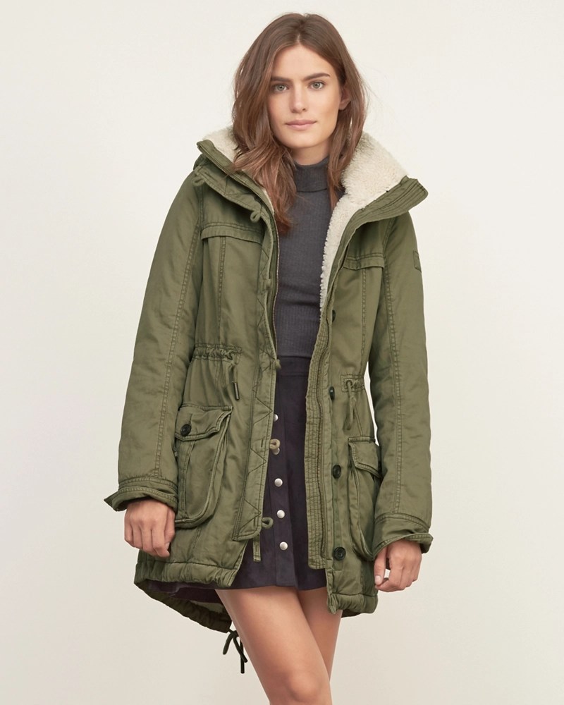 Womens A&F Sherpa Lined Twill Parka Womens Outerwear & Jackets