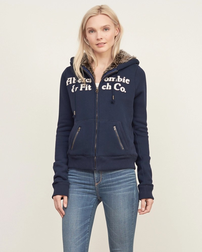 Womens Faux Fur Lined Logo Hoodie Womens Hoodies & Sweatshirts