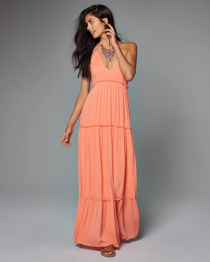 Womens Tiered Lace Halter Maxi Dress Womens Dresses & Rompers