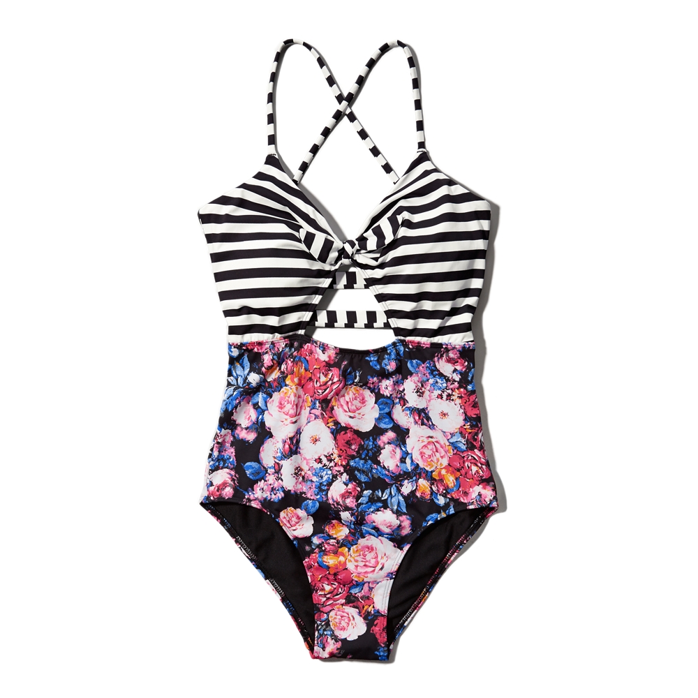 Floral Striped OnePiece Swimsuit Floral Striped OnePiece Swimsuit