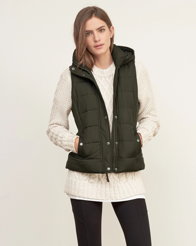 Womens A&F Hooded Puffer Vest Womens Outerwear & Jackets