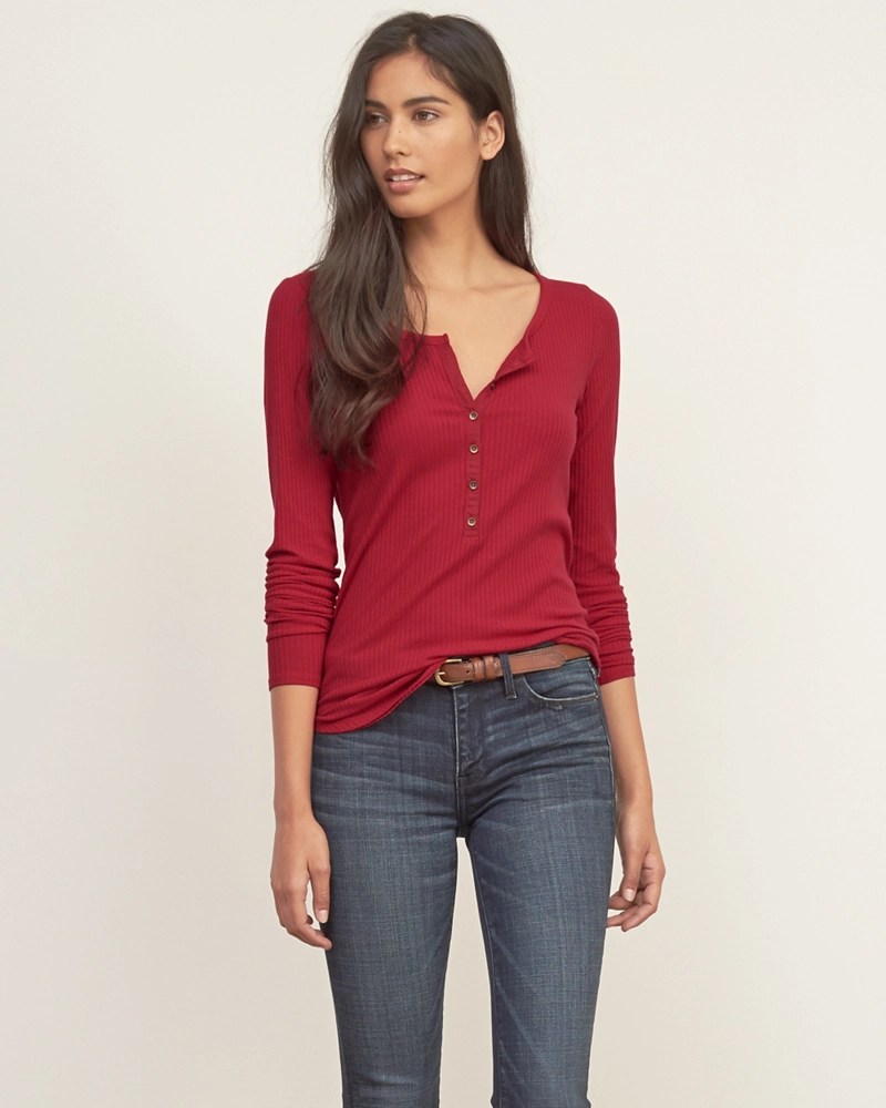 Womens Slim Ribbed Henley Womens A&F Essentials Abercrombie.co.uk