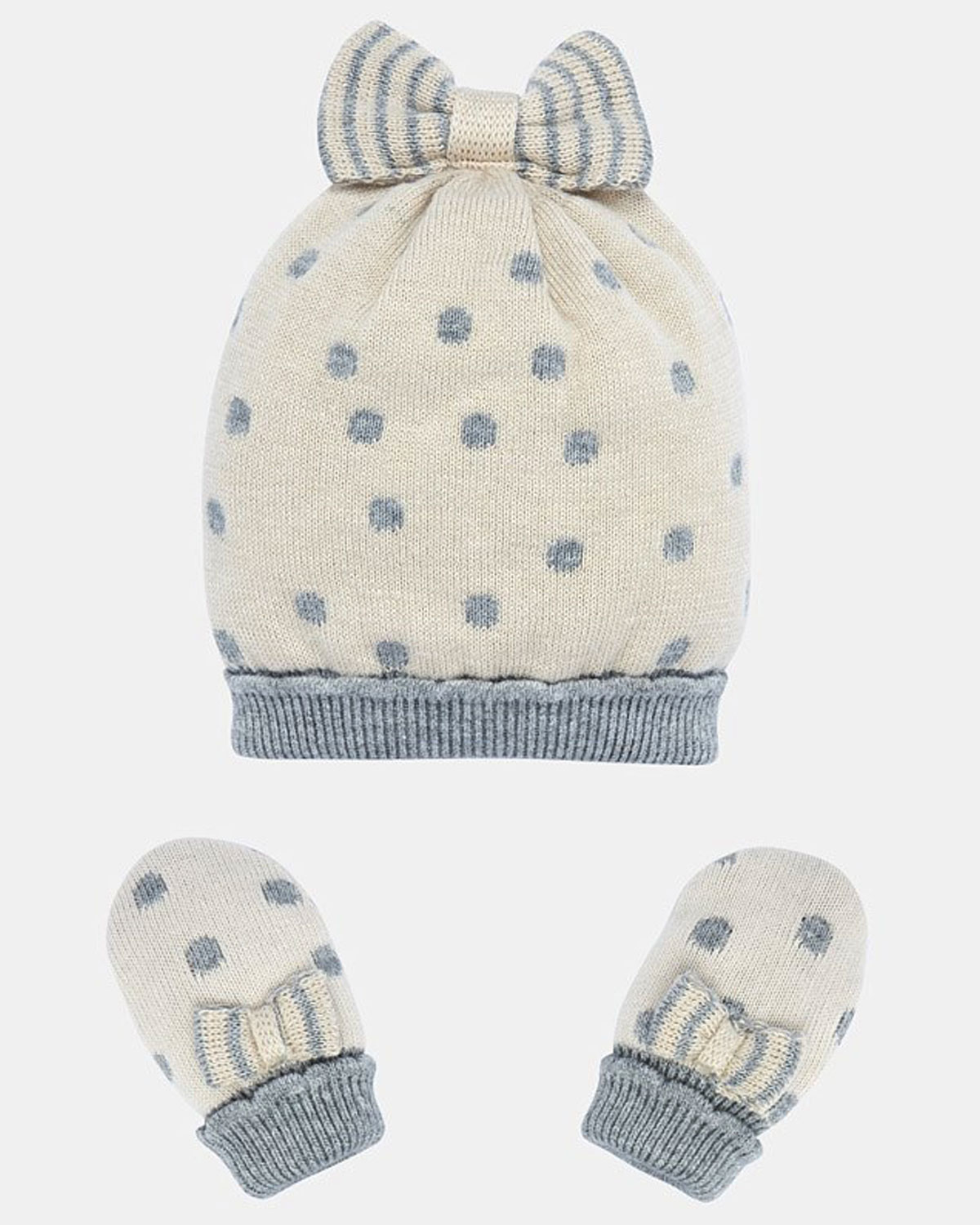 Mayoral baby girls polka dot hat and mitts winter set 917619 Grey