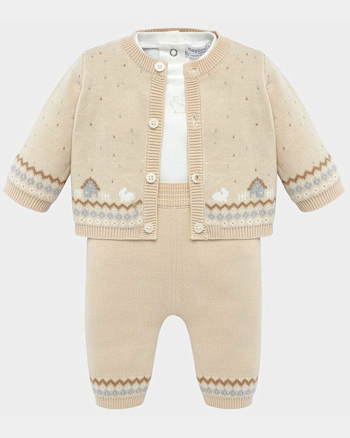 Mayoral baby boys 3 piece set with patterned cardigan 251119 Cream