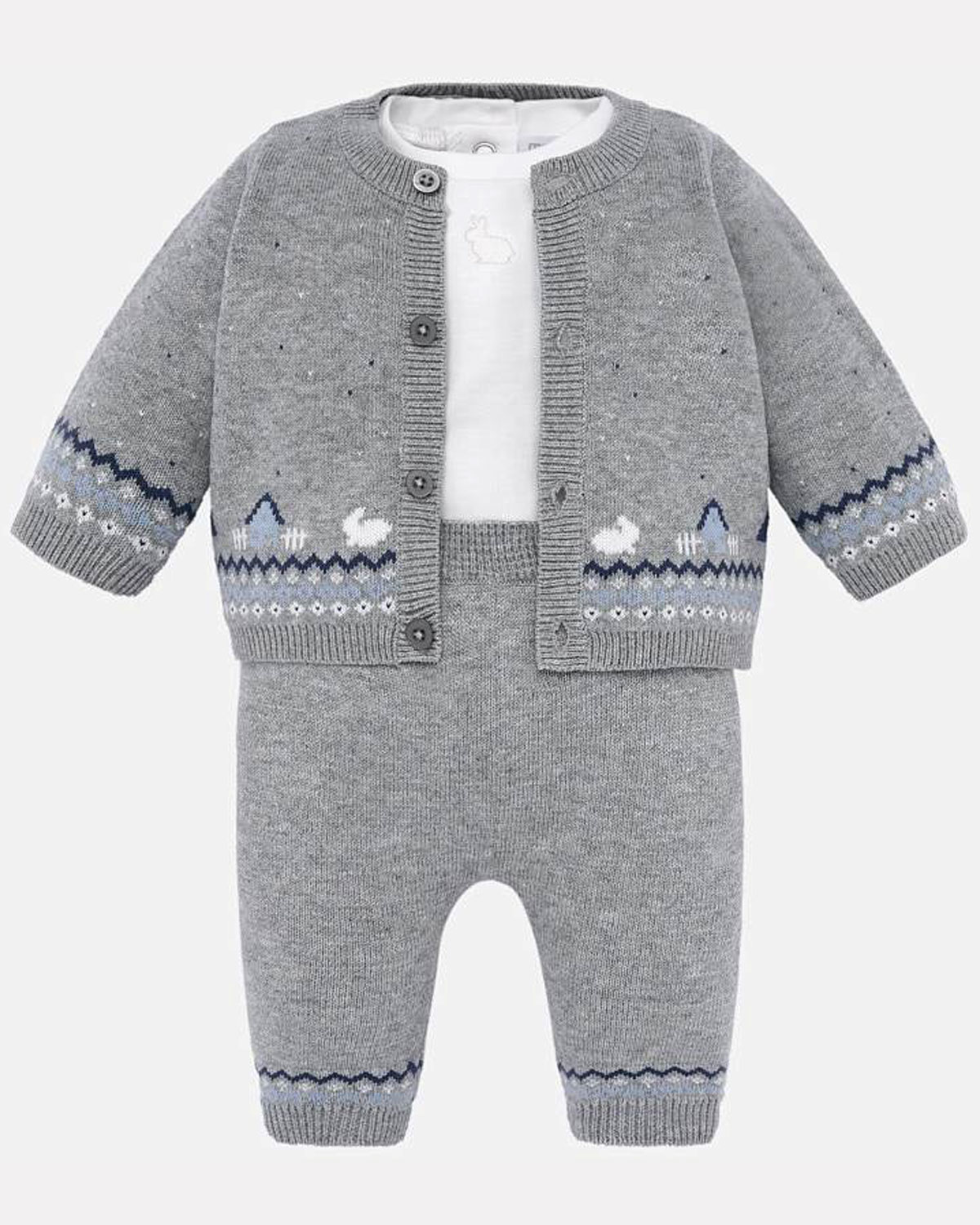 Mayoral baby boys three piece set with patterned cardigan 251119 Grey