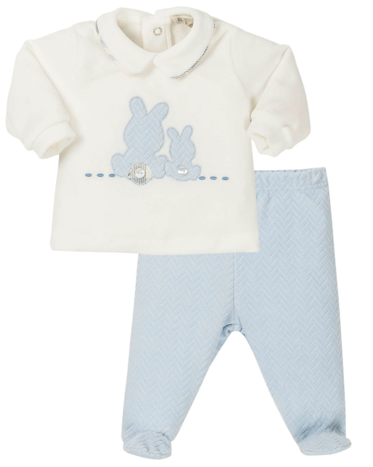 EMC baby boys velour bunny top & pants winter set CO260319 Bl/Wh