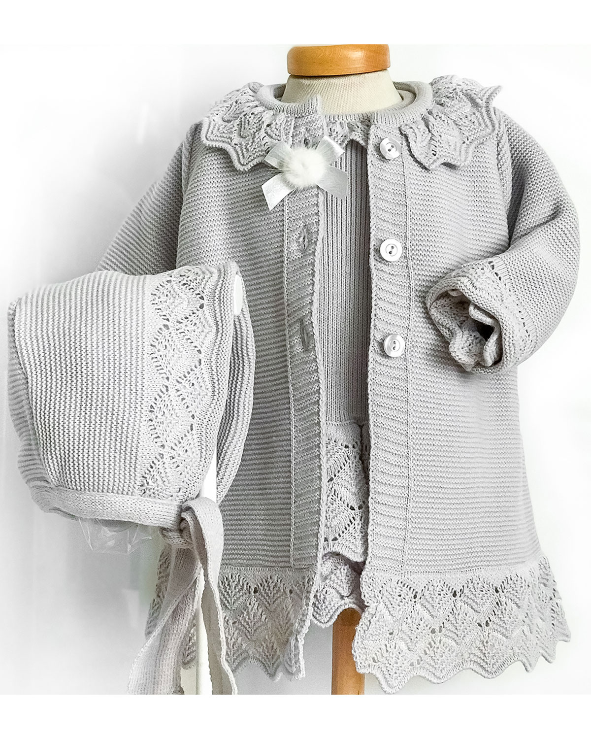 Macilusion knitted baby girl coat & dress set 7476745019 Grey