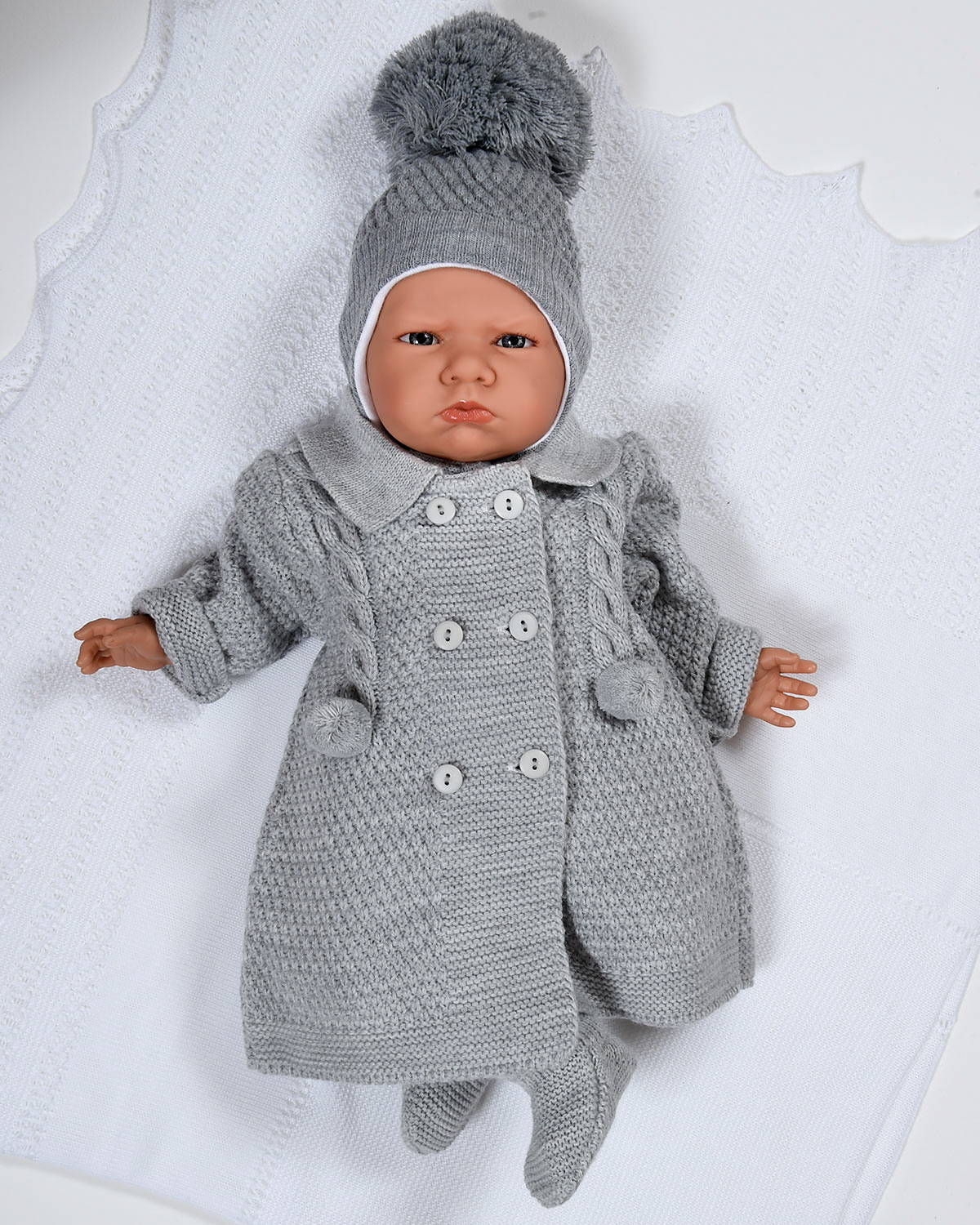 Sardon baby boys knitted winter cable jacket with pom poms VE107 Grey