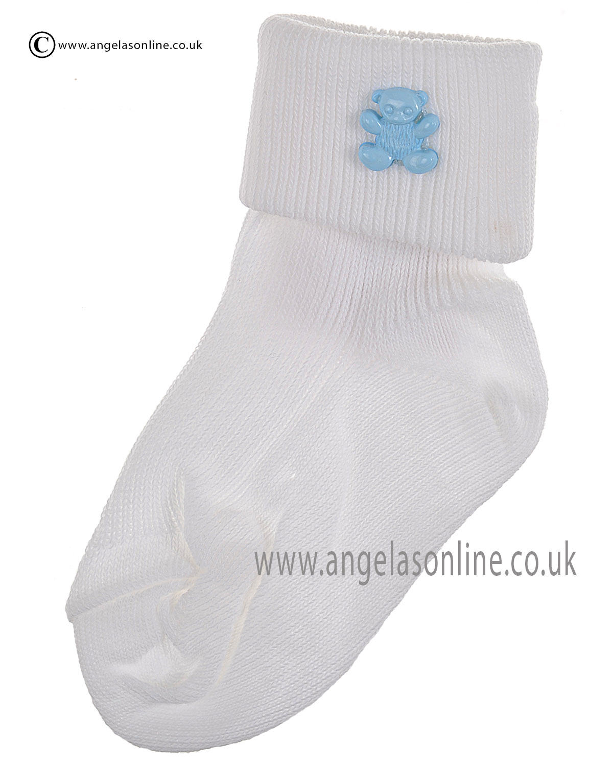Baby Boys White Christening Socks With Teddy Design.