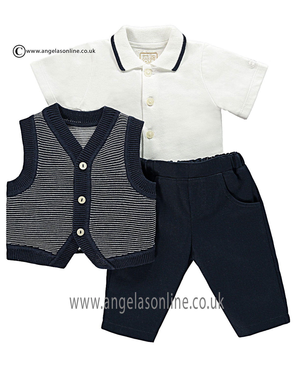 Emile et Rose baby boys waistcoat, shirt & short set Klaus 9506nv Navy