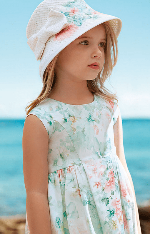 Mayoral girls pleated summer dress with floral pattern 394317 green