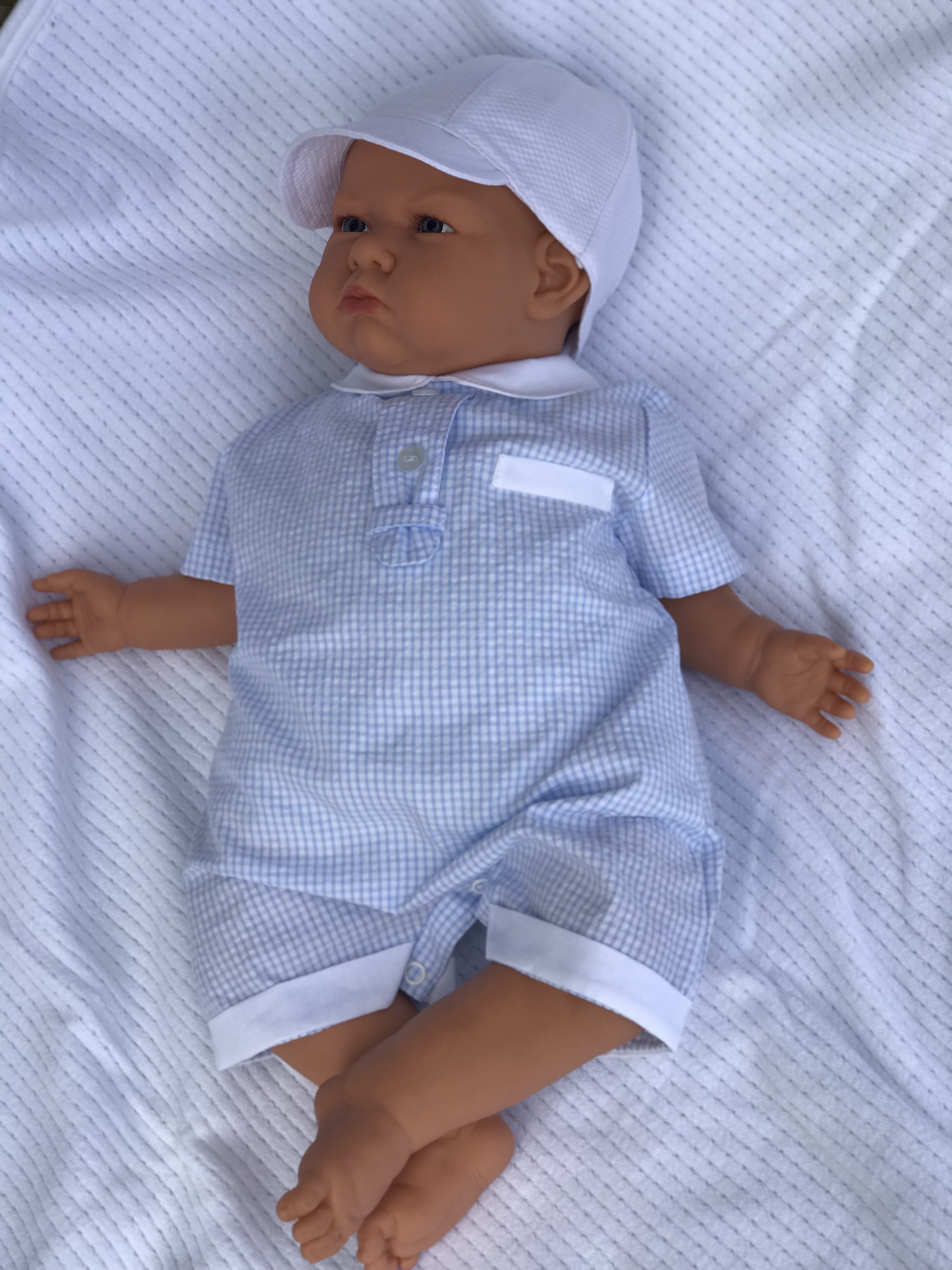 EMC baby boys trendy checked summer romper all in one BG741219 Blue