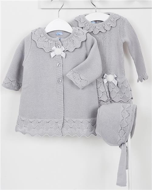 Macilusion knitted baby girl coat & dress set 7476745019 Grey