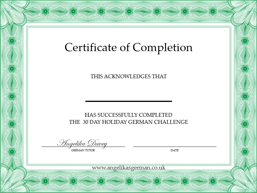 30 Days Holiday German Challenge Certificate Angelika's German