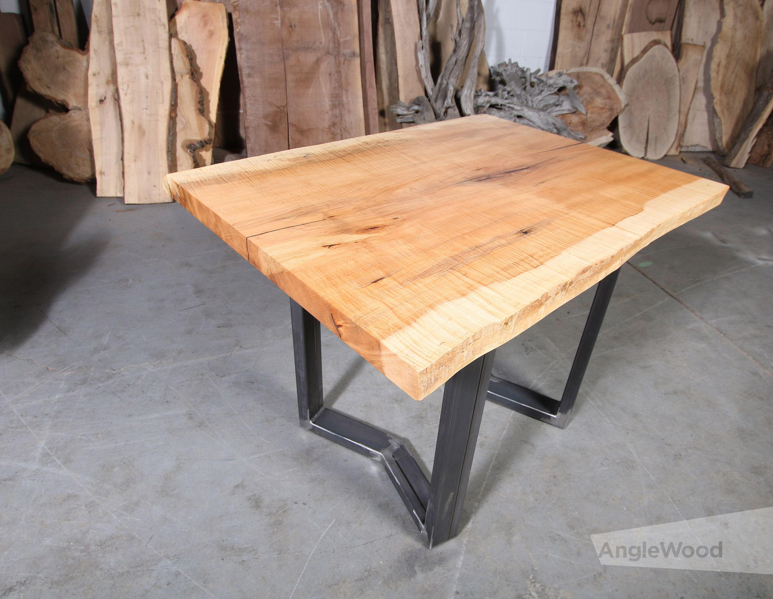 Maple Live Edge Kitchen Table V Shape Legs Anglewood Furniture