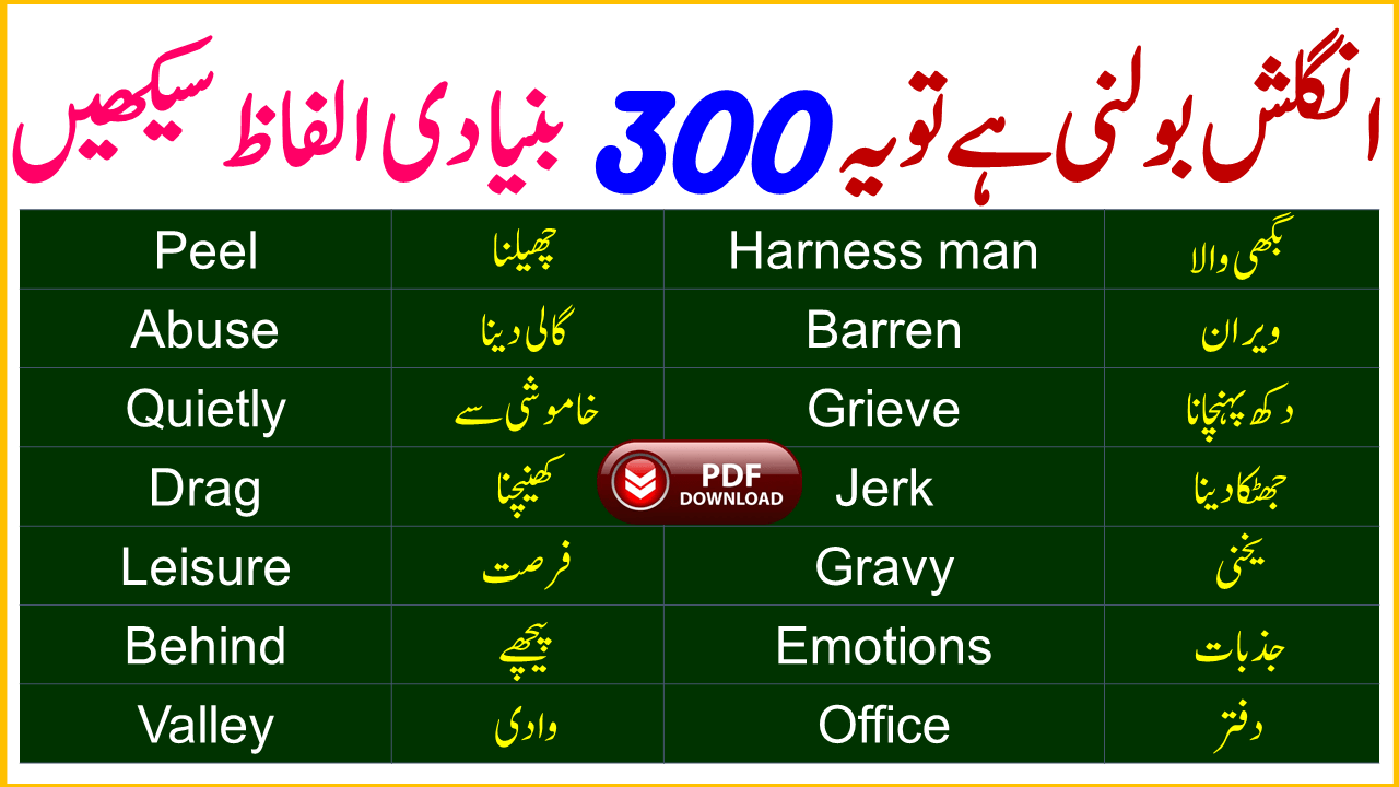 300 English Words With Urdu Meaning PDF Download Angrezify